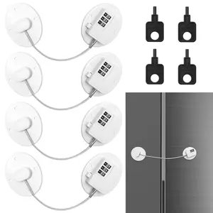 Anglecai 4PCS Refrigerator Locks Combination Drill-Free Refrigerator Door Lock Fridge Lock Combination with Password Mini Digital Refrigerator Lock for Freezer Door Lock (White)