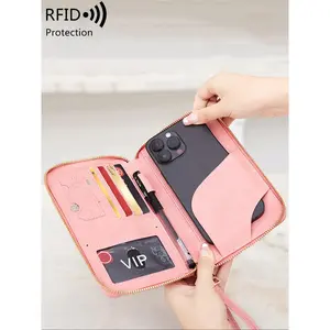 Passport Wallet with Rfid Protection, Lightweight Design, Zipper Closure, Card Holder, Travel Document Holder, Essential Travel Accessory