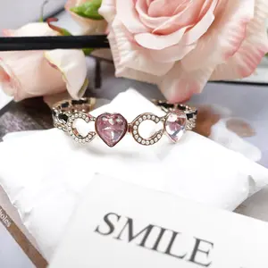 Pre-owned Chanel Gold Tone Crystal Black&Pink Bracelet T10270650