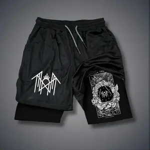 Sleep Token Unisex Compression Training Shorts Slim Fit Summer Outfit Graphic Double-Layer Sports Shorts Elastic Waistband Quick-Drying Breathable