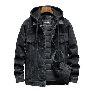 Thickened Denim Jacket for Men Autumn Winter Hooded Youth Padded Warm Detachable Denim Coat Skin Fleece Lined Western Style with Pockets