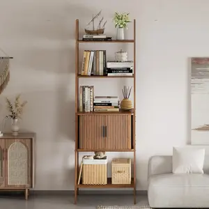4 Tier Bookshelf with Drawer,Tall Narrow Bookcase with Shelves, Wood and Metal Bookshelves Storage Organizer,Industrial Display Standing for Living Room, Home Office, Entryway