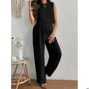 tiktok2pcs SetMaternityFrenchStyleLinenSleevelessTopAndShortsSet CasualSummerDailyWear