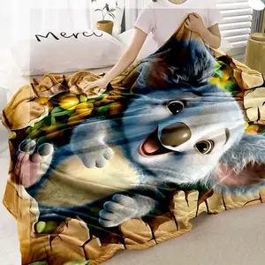 Cartoon Koala Pattern Blanket, Soft Comfortable Throw Blanket, Air-conditioned Room Blanket, Warm Nap Blanket for Home & Office & Travel