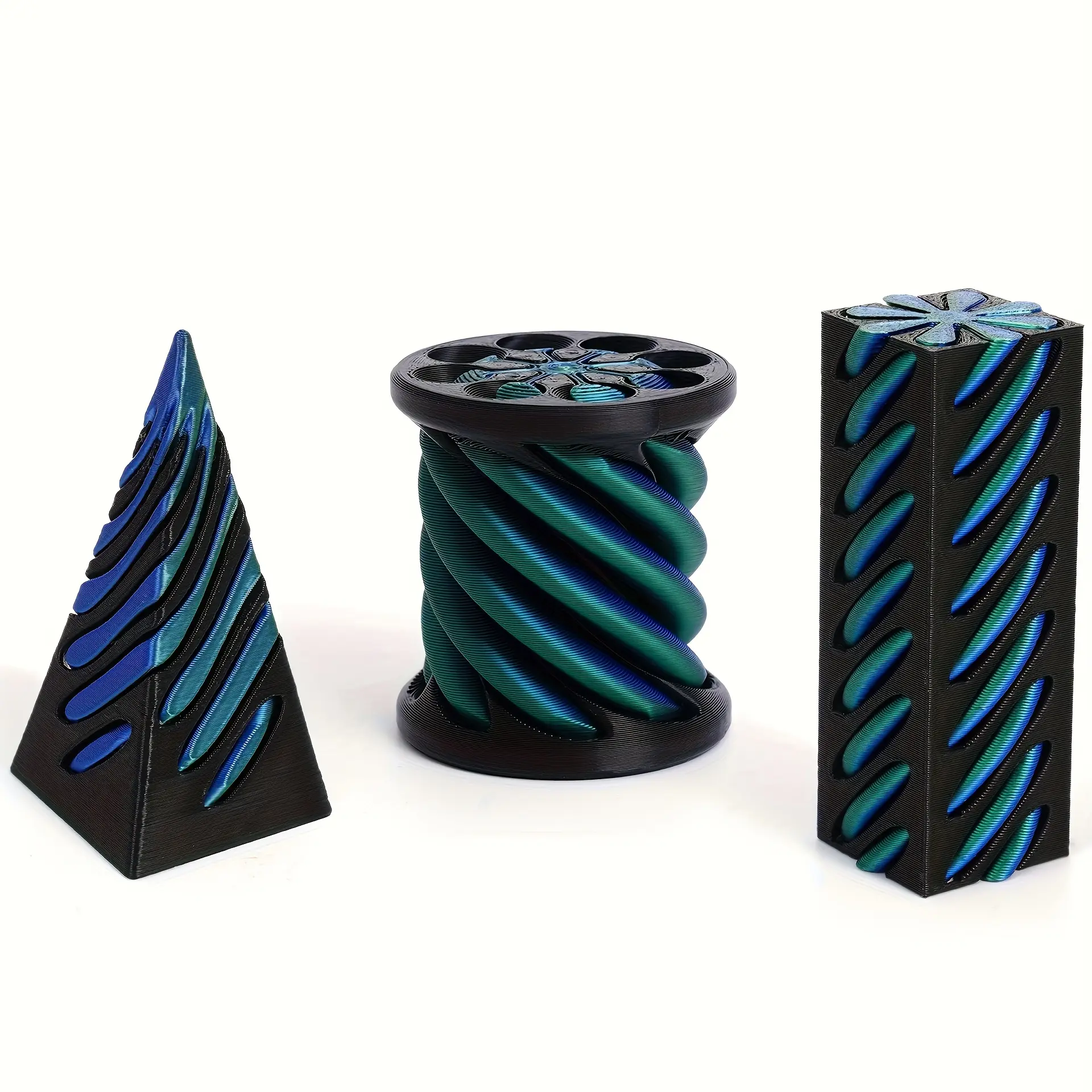 3pcs Impossible Cone Ornament Set, Decorative Ornaments, Spiral Design Pyramidal Pass-Through Sculpture, Sculpture Desk Decor, Durable Plastic Indoor Outdoor Decoration
