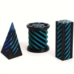 3pcs Impossible Cone Ornament Set, Spiral Design Pyramidal Pass-Through Sculpture, Sculpture Desk Decor, Durable Plastic Indoor Outdoor Decoration