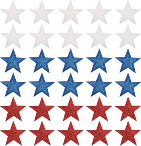 30 Pcs Colorful Embroidered Iron On Five-Pointed Star Patches, Shiny Five-Pointed Star Sew on Patch, Iron On Patches for Clothes, DIY Applique Patch Bulk 250th Anniversary (Large)
