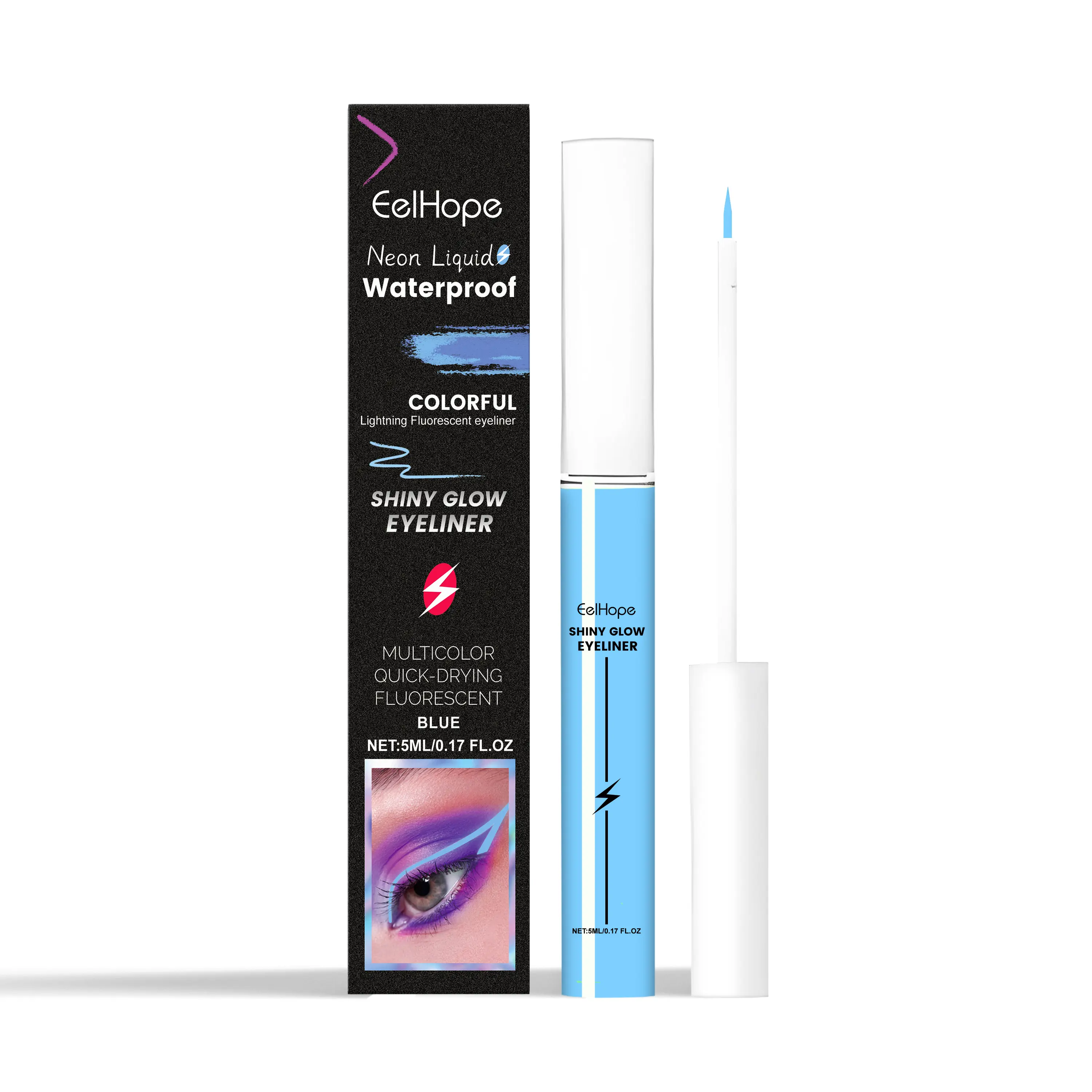 Eelhope Fluorescent Eyeliner Liquid (Blue) Colorful Charming Eyeliner For Long-Lasting Smooth And Moisturizing Eyes Without Fading