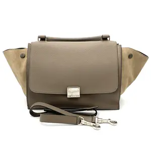 Pre-owned Celine Leather, Suede Shoulder Bag Trapeze Gray Small W/Strap #4287