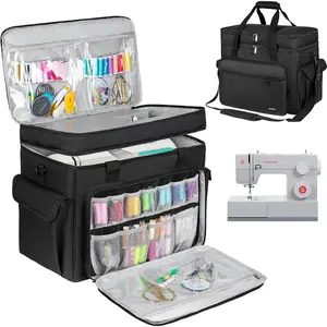 Sewing Machine Case with Removable Hard Bottom Pad,2 Layer Sewing Machine Carrying Bag Universal Tote Bag Fit for  Standard Size ,,Janome and Sewing Accessories,Black(Bag Only)
