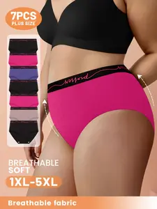 Women's Plus Size High Waisted Underwear Set, Panties, 7-Pack [1xl-5xl], High Waist Letter Belt Design, Striped Pattern, All Season Comfort Fit