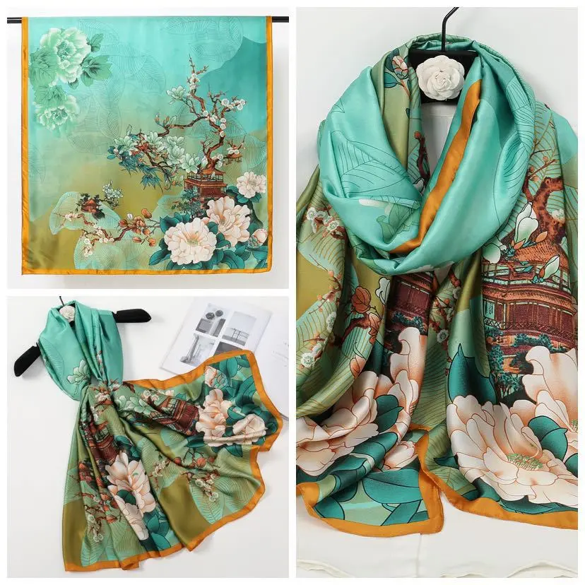 Women's Elegant Random Floral Print Silk Scarf, Fashionable Soft Comfortable Shawl for Daily Wear, Casual Versatile Scarf for Women Women's Elegant Random Floral Print Silk Scarf, Fashionable Soft Comfortable Shawl for Daily Wear, Casual Versatile Scarf for Women