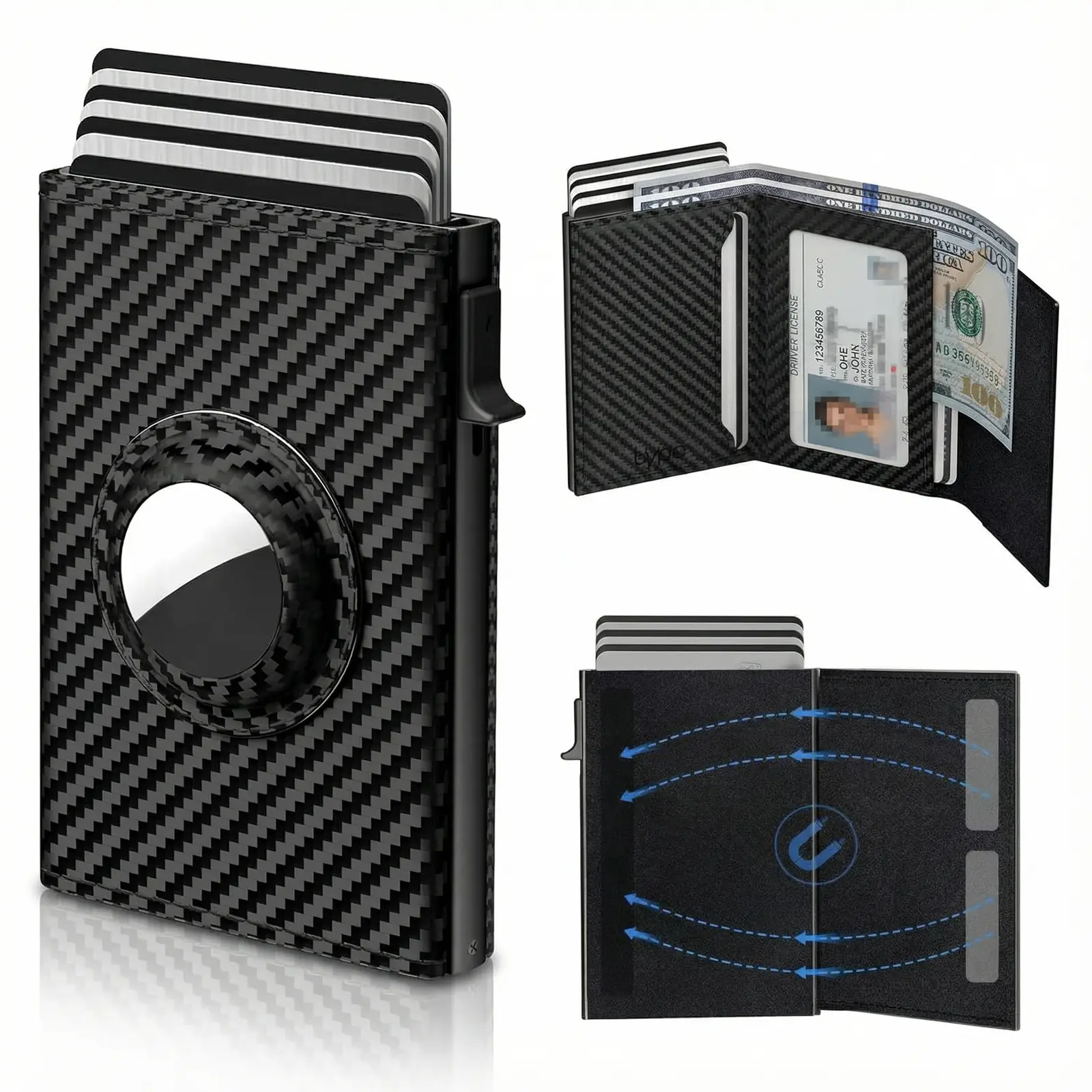 Men's Slim Carbon Fiber Leather Wallet - RFID Blocking Minimalist Card Holder with ID Slot, Cash Pocket, Holds 9-14 Cards, Ideal for Valentine's Day, Birthday Gifts for Men