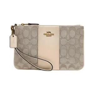Coach Boxed 19 Zipper Closure Card Case with Embossed Pattern and Jacquard Leather for Women