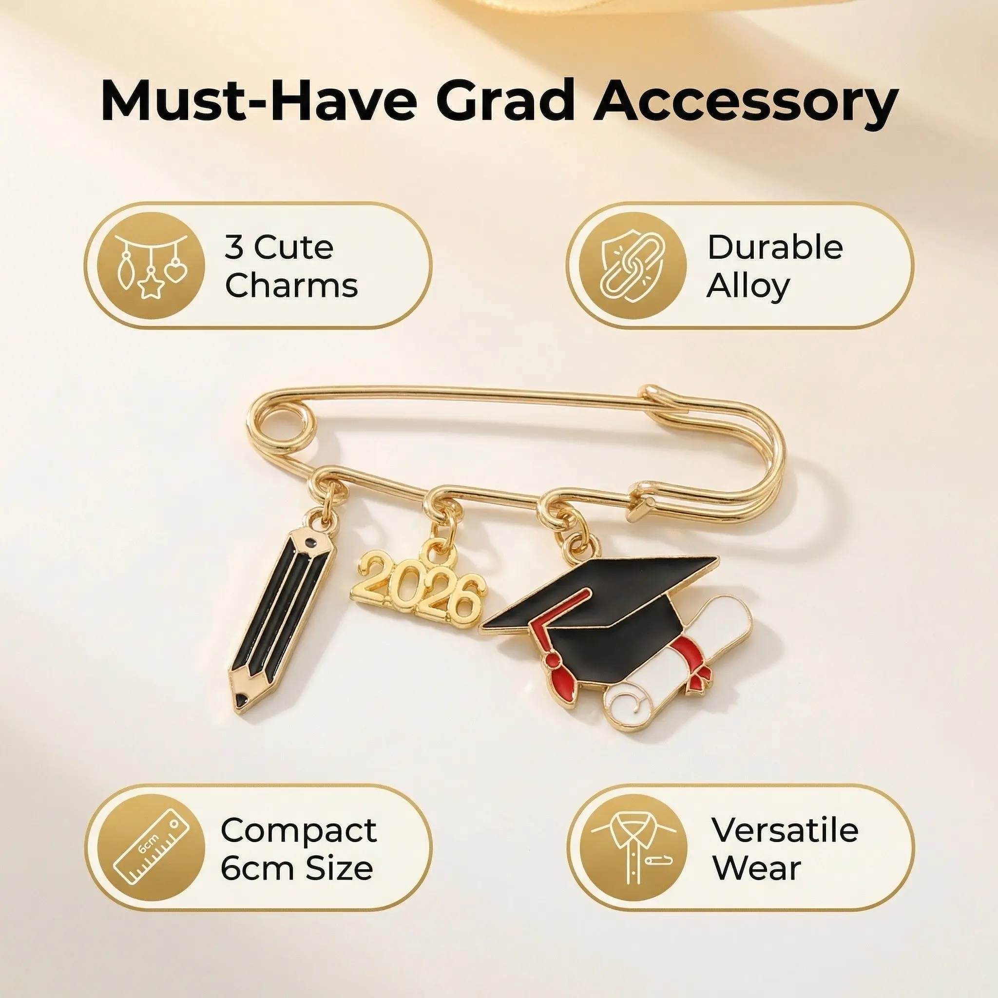 5Pcs Deluxe 2026 Graduation Gift – Mortarboard & Gown Element Alloy Brooch Pin, Perfect for Graduation Season, Great Gift for Family & Friends