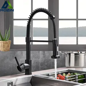 Lue's House Rozin Matte Black Kitchen Faucet Deck Mounted Mixer Tap 360 Degree Rotation Stream Sprayer Nozzle Kitchen Sink Hot Cold Taps