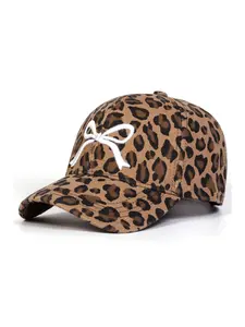 Unisex Leopard Print Bow Hat, Fashionable Adjustable Design, Comfortable Woven Fabric, Perfect for Sports & Casual