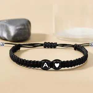 Handmade Adjustable 26 Letters Initial Heart Bracelets for Women Men A-Z Name Braided Friendship Jewelry Gifts