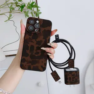 6-Piece Set Eye Tortoise Geometric Design Phone Case + Charging Head Protector + Data Cable Cover + Storage Rope for iPhone 15/16 Series