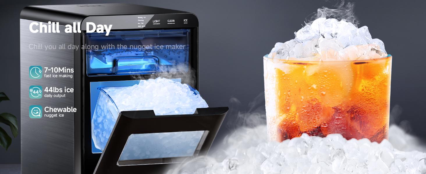 EUHOMY Nugget Ice Maker Countertop, 35Lbs/24H&44Lbs/24H Pebble Ice Maker Machine, Self-Cleaning Pellet Ice Machine with Ice Scoop&basket, Sonic Countertop Ice Machine for Home/Kitchen/Office(Black)