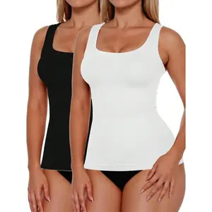 2PCS Women's Shapewear Tummy Control U Neck Camisole Tops For Women Seamless Compression Tank Top Regular Plus Size,summerwins crop