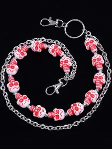 Hip Hop Skull Beaded Waist Chain, Metal Chain Jeans Accessory, Trendy Versatile Double Layer Pants Chain