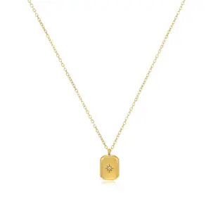 Rectangle Pendant Dainty Gold Necklace