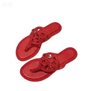 Red Rhinestone Cutout Flip Flops - Casual Summer Flat Sandals for Women