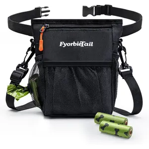 Dog Treat Pouch 4 Cup Waterproof Dog Training Bag Hands-Free 3 Ways to Wear Magnetic Closure Multi-Pocket with 2 Rolls Poop Bags Black