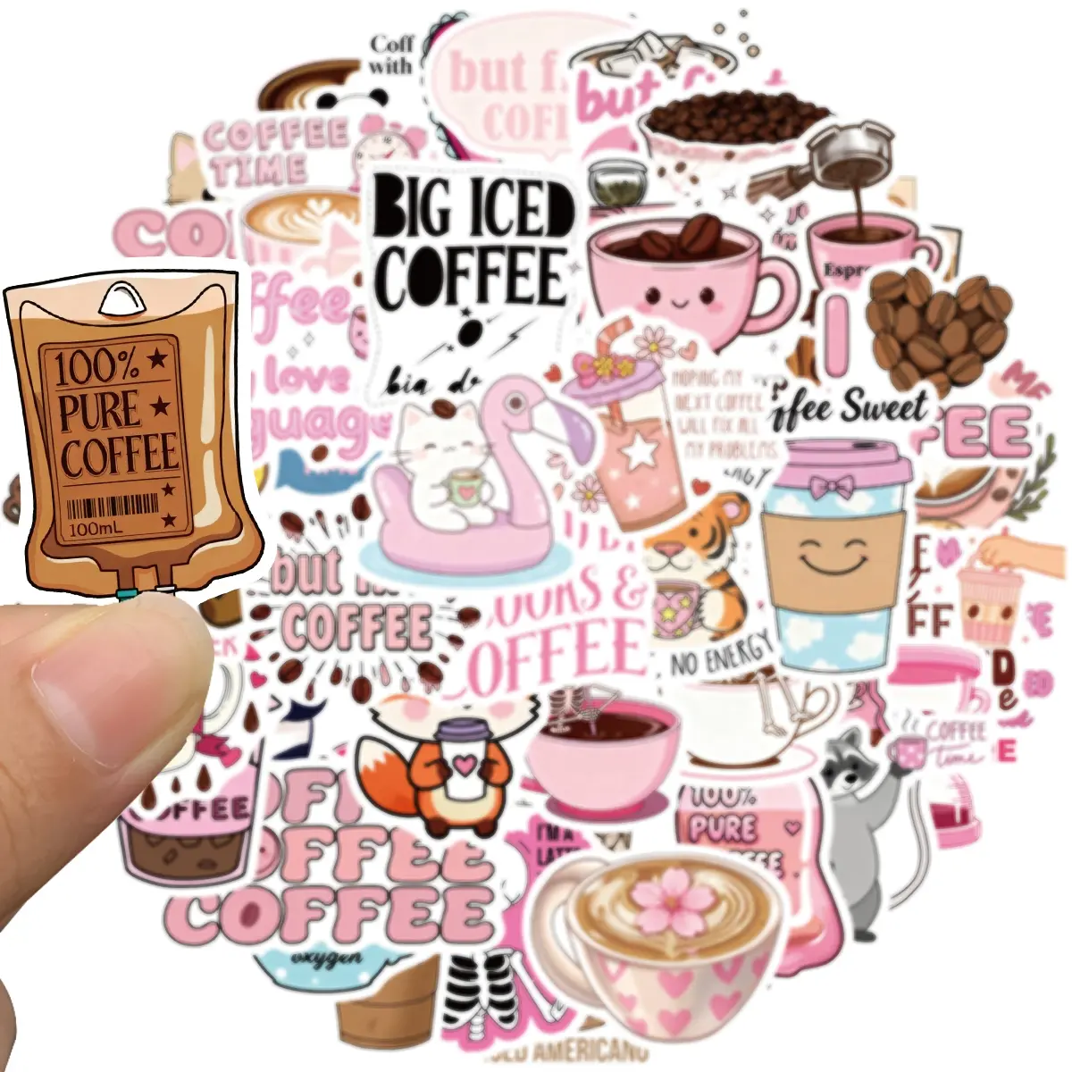 50pcs Funny Coffee Stickers, DIY Sticker for Cups, Water Bottles, Scrapbook & Scrapbooking, Coffee Gifts, Party Decorations, Party Favors, Gifts for Men & Women