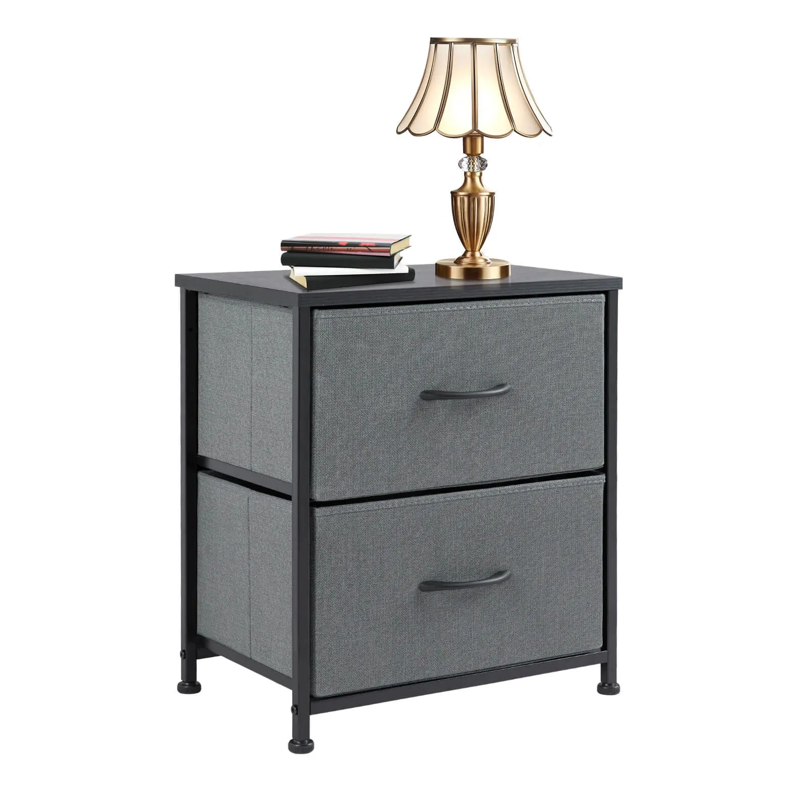 Nightstand with 2 Drawers, Bedside Table Small Dresser with Removable Fabric Bins for Bedroom Nursery Closet Living Room - Sturdy Steel Frame, Wood Top