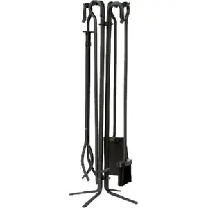 Dagan 5830 Wrought Iron Fireplace Tool Set, Black - 5 Piece