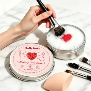 HOLLYLINKA Heart-Shaped Makeup Brush Cleaning Soap with Silicone Pad – Solid Brush Cleaner for Makeup Brushes Removes Eye Shadow Pigment Color Residue 3.52oz/100g