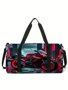 Motorcycle Pattern Large-Capacity Travel Duffel Bag, Portable Handheld Storage Bag