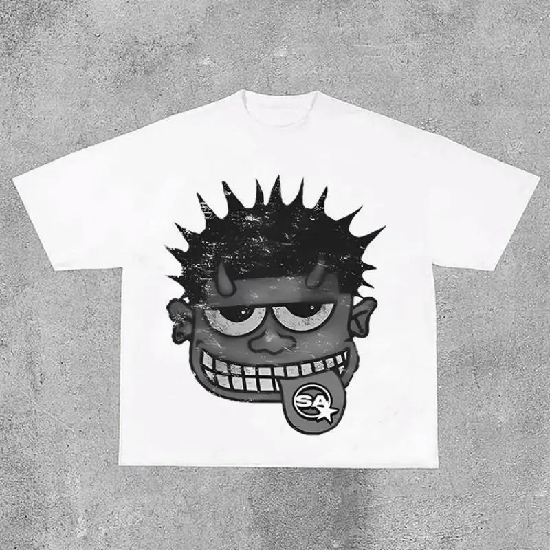 Monster Graphic Cropped T-Shirt for Edgy Streetwear Style, Unisex Cotton Crewneck Top for Daily Outfits and Viral Aesthetic Fashion Looks cwj01