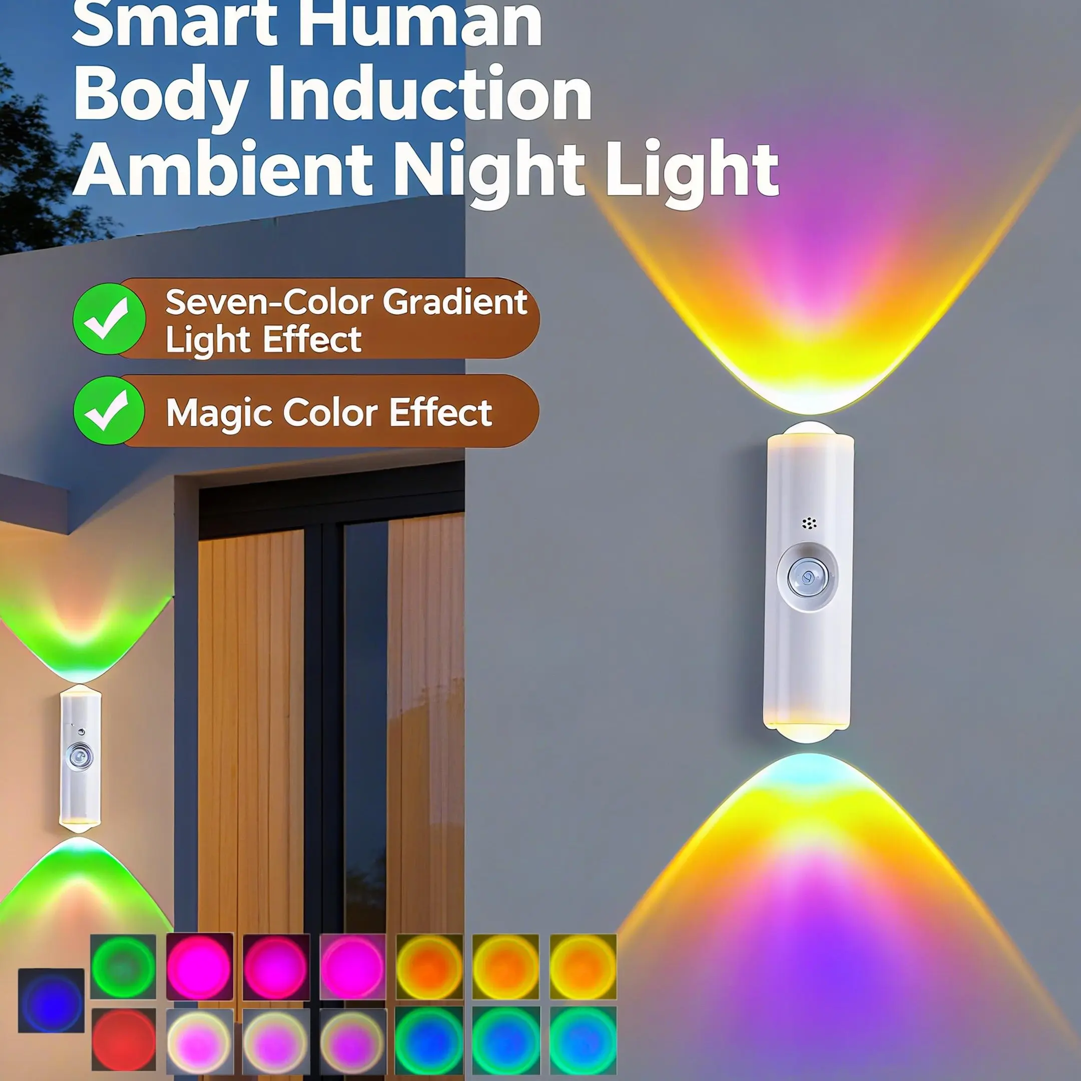 RGB Home Decor Light, Motion Sensor Night Lamp, Rechargeable Wall Lamp, Magnetic Environment Light, Ambient Night Lights, Artistic Lamp for Hallway Stairs Bedroom Living Room, Modern Night Lights