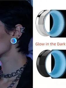 vanku 2pcs Glow in the Dark Cyberpunk Ear Tunnels, Two-Tone Stainless Steel Horn Fit Piercing Jewelry, Boho Style, All Seasons