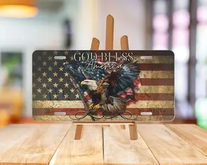 God Bless America Eagle Flag License Plate, USA Aluminum Vanity Tag, Patriotic Decor, American Spirit Tag, Red White Blue, 12"x6" Tag