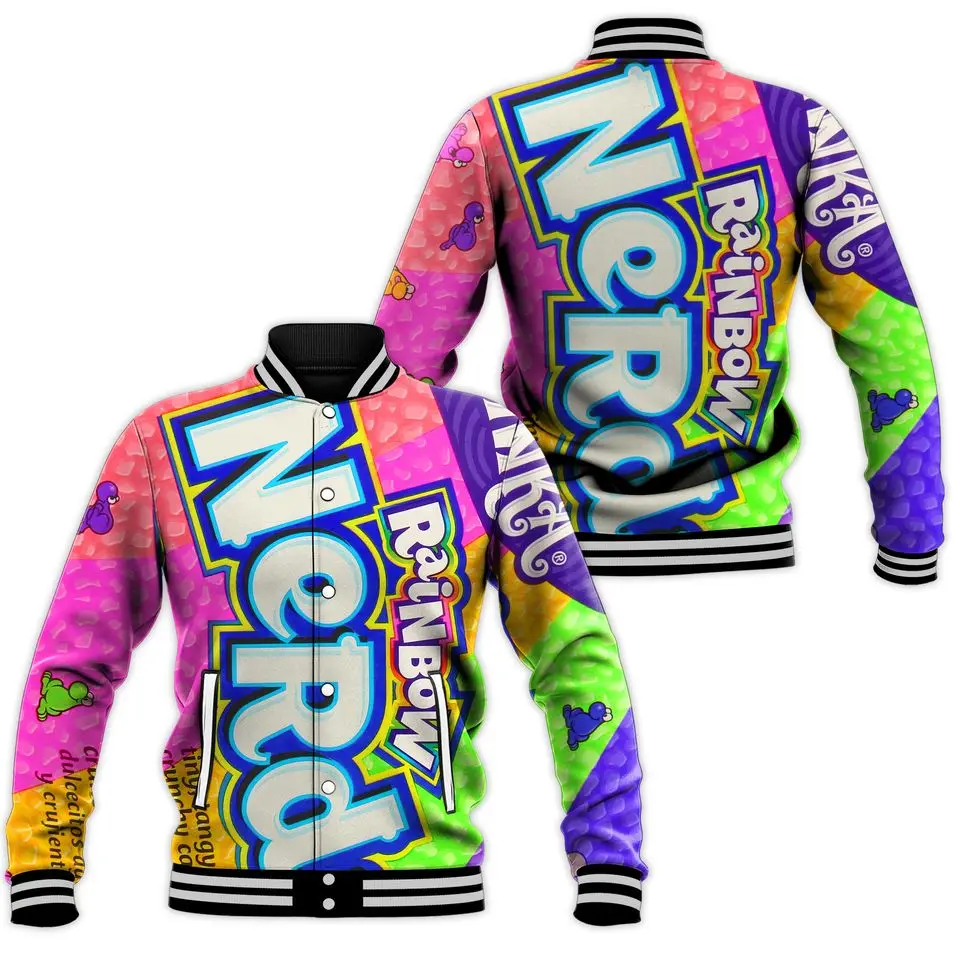 Chocolate Candy Nerds Rainbow Group Halloween Baseball Jacket, Varsity Style Jacket, Unisex Sport Streetwear