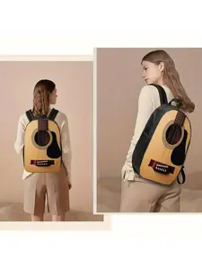 1pc, Guitar Backpack, Large Capacity 43.18 cm Casual Backpack Laptop Bag with Water Bottle Holder - Lightweight Durable School Backpack, Autumn Gift, Autumn Home Decor, Unisex Work Commute Travel Picnic Holiday Birthday Gift