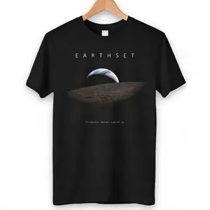 [SALE UP TO 40% ] Earthset Space Exploration Shirt - Moon Earth View Tee - Minimalist Galaxy Aesthetic T-Shirt - Vintage Science Fan Apparel
