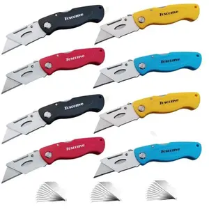 8-Pack Folding Utility Knife with Extra 30 Blades, Tough Foldable Razor Knife Box Opener for Cartons Boxes Cardboard Sheet Plastic, Folding Box Cutter without Clip for Home Office Warehouse