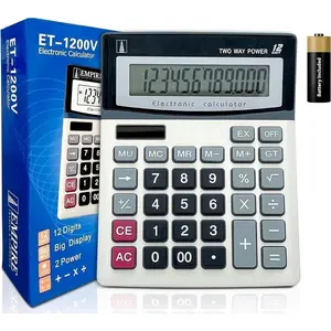 Desk Calculator with Large Key Buttons, 12-Digit Large Eye-Angled Display, Solar    - Basic Calculator for Students,  and Office Use ( Included)