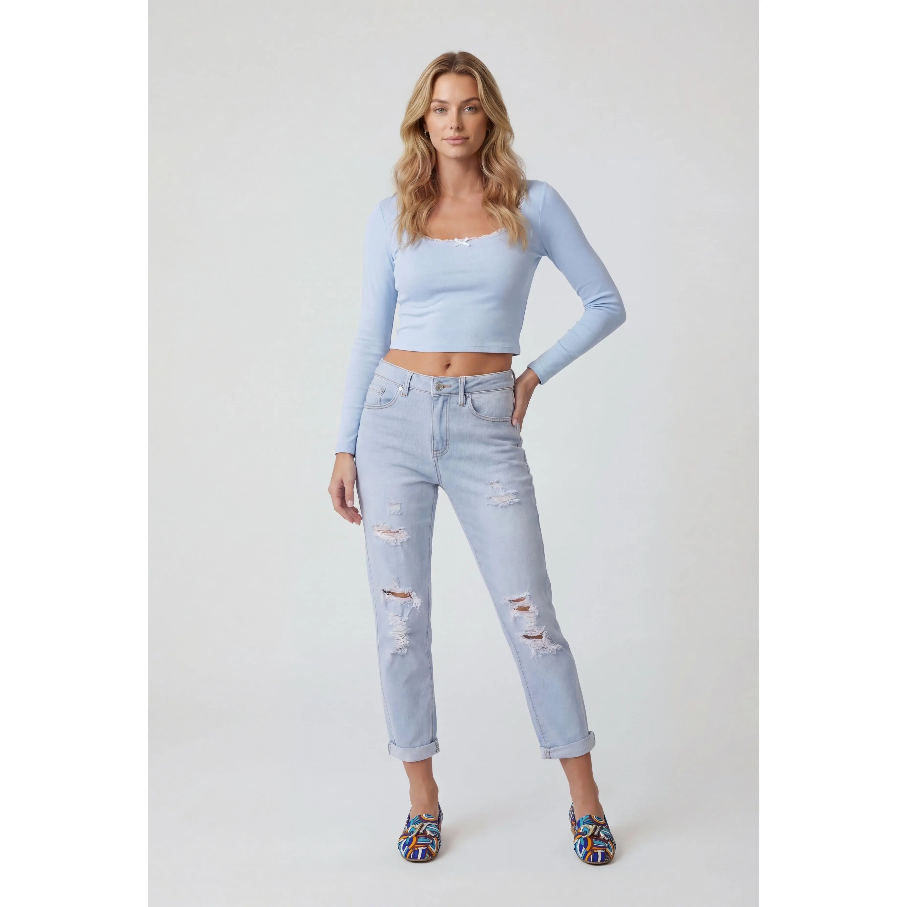 Leila Distressed Rolled Cuff Ankle Jeans