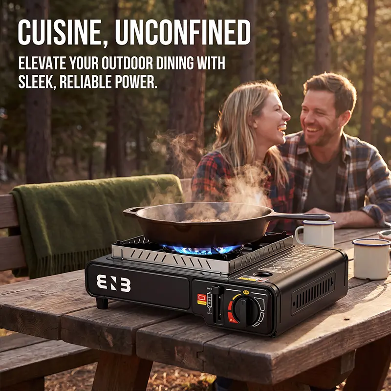 7650 BTU Portable Butane Backpacking Stove, Lightweight Outdoor Gas Cooker, Multipurpose Camping Equipment for Hiking, Camping Trips, Holiday Gatherings & Tabletop Hot Pot Cooking