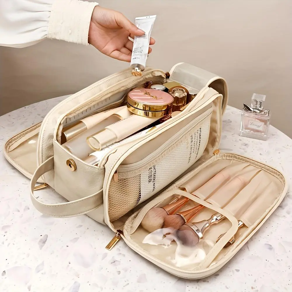 Large Capacity Travel Makeup Bag, 1 Count Portable Cosmetic Storage Bag, Zipper Makeup Organizer Pouch, Versatile Storage Bag for Travel, Outing, Daily Use, Makeup, Brush Makeup Holder, Makeup Brushes Set, Makeup Brush Full Set, Cosmetic Makeup Tool