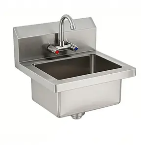 Commercial Stainless Steel Hand Sink with Swivel Faucet, Wall Mount or Drop-in Small Hand Wash Basin with Backsplash & Drain Kit for Restaurant, Bar, Kitchen, Garage