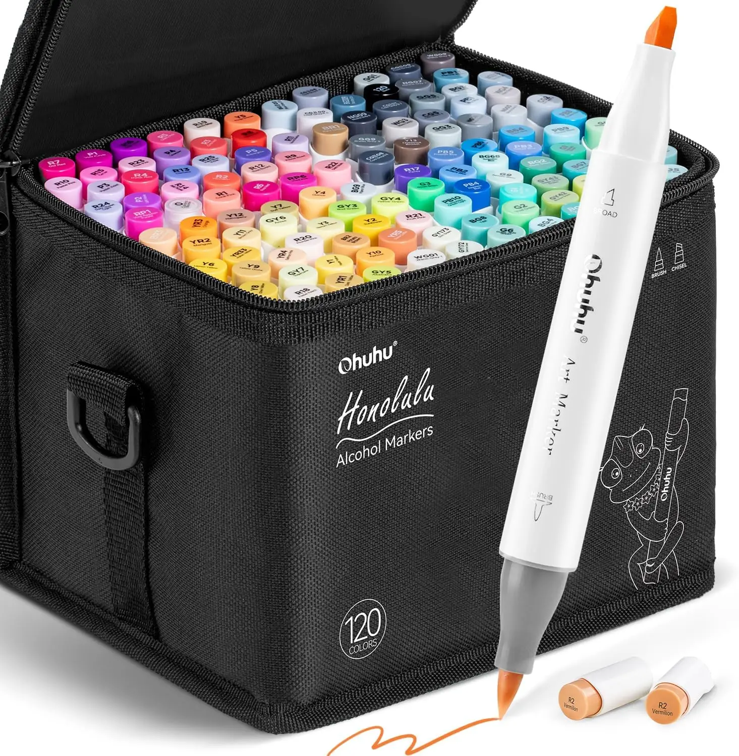 Ohuhu Honolulu 120-Color Dual Tips Alcohol Art Marker Set, Brush & Chisel/Fine Tips, Refillable Ink, Perfect for Artists Adult Coloring