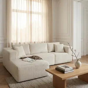 【2 Packages Shipping】Fansace 105" Plush Corduroy Cloud Velvet Modular Couch with Chaise, No Assembly Required -L-Shaped Sectional Sofa Set Lounge Living Room Modern Apartment Home Interior