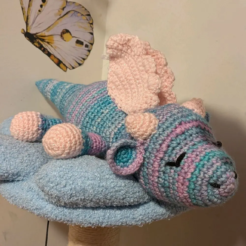Crocheted Sleepy Dragon Plushy - Soft & Cozy Stuffed Toy for Kids - Perfect for Hugging and Playing